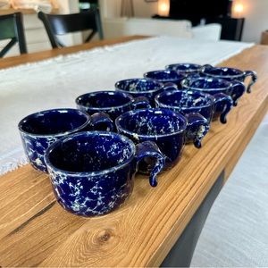 10 rare “Blue Agate” vintage spatterware mugs from Bennington Potters Vermont